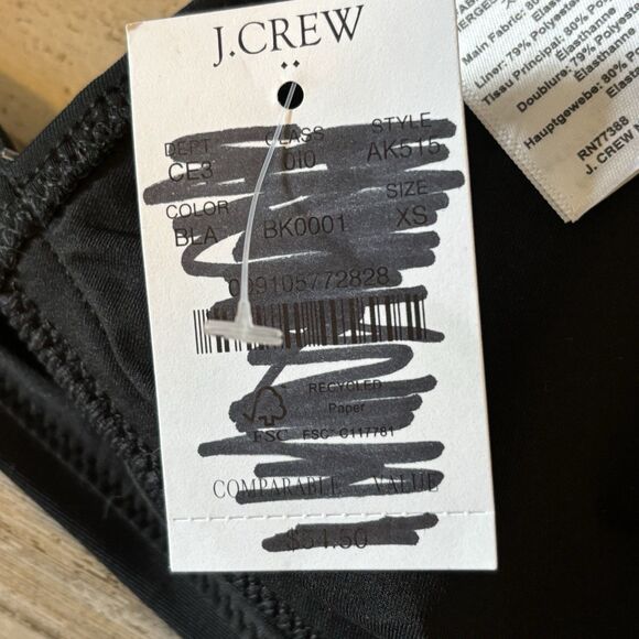 NWT J. Crew Size XS Ruffle French Bikini Top Black Spaghetti Strap Triangle Swim - Picture 10 of 12